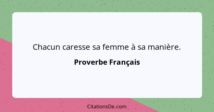 Chacun caresse sa femme à sa manière.... - Proverbe Français