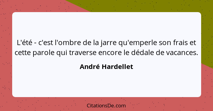 L'été - c'est l'ombre de la jarre qu'emperle son frais et cette parole qui traverse encore le dédale de vacances.... - André Hardellet