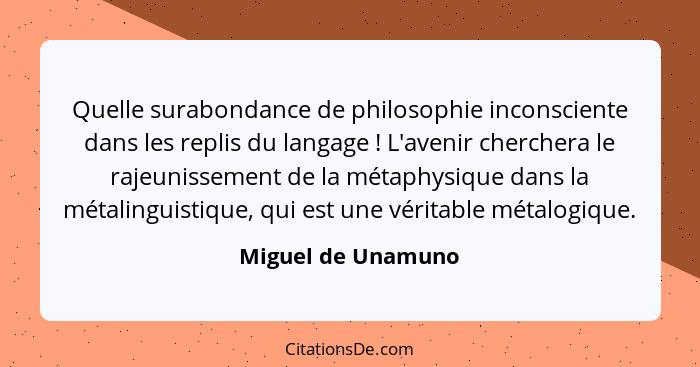 Quelle surabondance de philosophie inconsciente dans les replis du langage ! L'avenir cherchera le rajeunissement de la métap... - Miguel de Unamuno