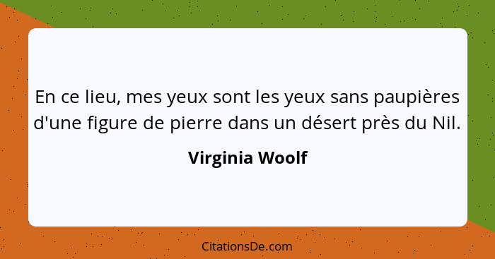 En ce lieu, mes yeux sont les yeux sans paupières d'une figure de pierre dans un désert près du Nil.... - Virginia Woolf