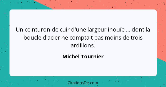 Un ceinturon de cuir d'une largeur inouïe ... dont la boucle d'acier ne comptait pas moins de trois ardillons.... - Michel Tournier