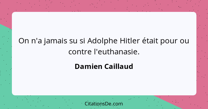 On n'a jamais su si Adolphe Hitler était pour ou contre l'euthanasie.... - Damien Caillaud
