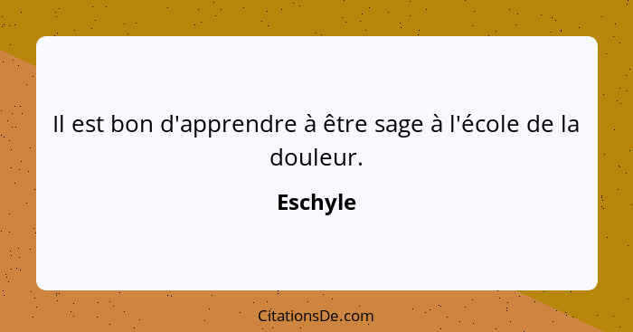 Il est bon d'apprendre à être sage à l'école de la douleur.... - Eschyle