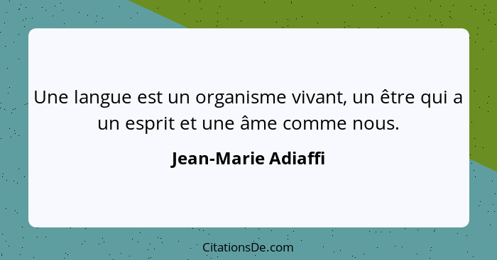 Une langue est un organisme vivant, un être qui a un esprit et une âme comme nous.... - Jean-Marie Adiaffi