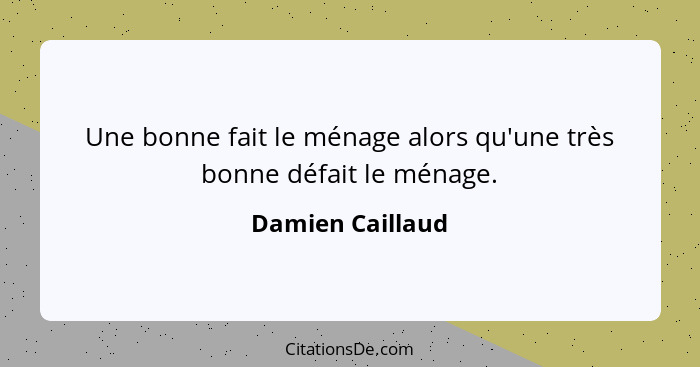 Une bonne fait le ménage alors qu'une très bonne défait le ménage.... - Damien Caillaud