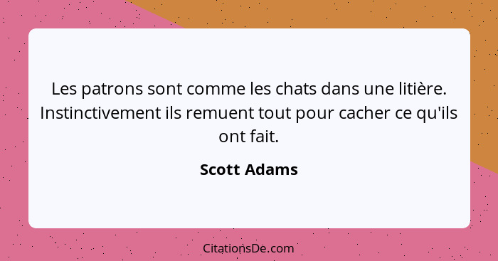 Les patrons sont comme les chats dans une litière. Instinctivement ils remuent tout pour cacher ce qu'ils ont fait.... - Scott Adams