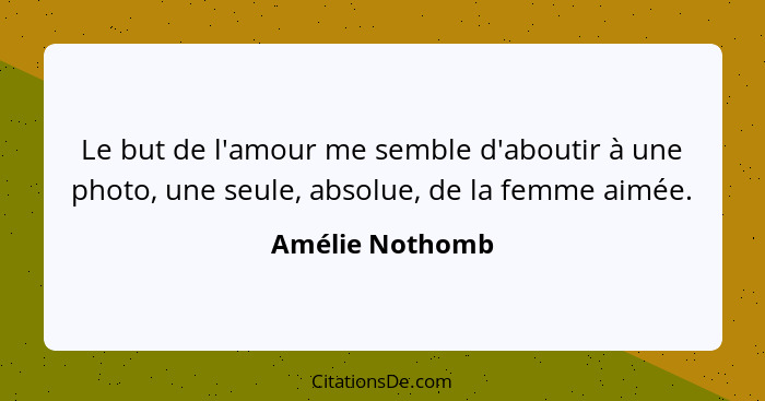 Le but de l'amour me semble d'aboutir à une photo, une seule, absolue, de la femme aimée.... - Amélie Nothomb