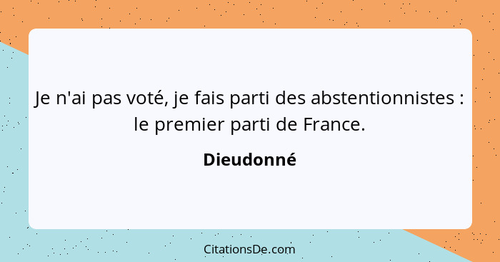 Je n'ai pas voté, je fais parti des abstentionnistes : le premier parti de France.... - Dieudonné