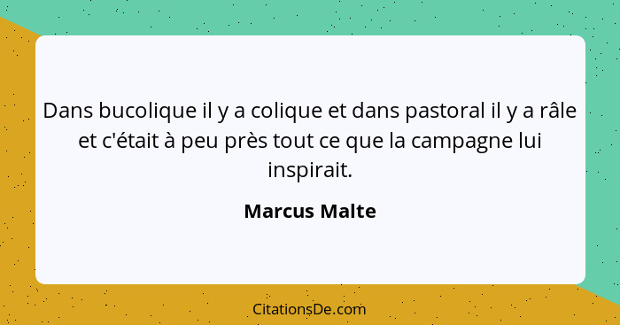 Dans bucolique il y a colique et dans pastoral il y a râle et c'était à peu près tout ce que la campagne lui inspirait.... - Marcus Malte