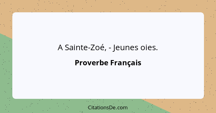 A Sainte-Zoé, - Jeunes oies.... - Proverbe Français