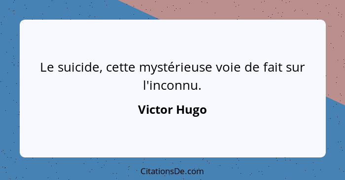 Le suicide, cette mystérieuse voie de fait sur l'inconnu.... - Victor Hugo