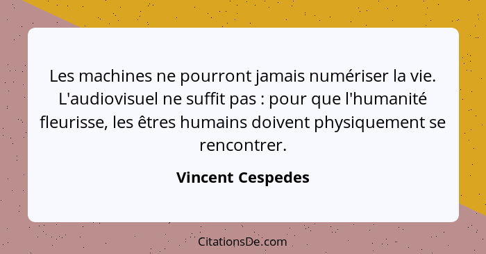 Les machines ne pourront jamais numériser la vie. L'audiovisuel ne suffit pas : pour que l'humanité fleurisse, les êtres humai... - Vincent Cespedes