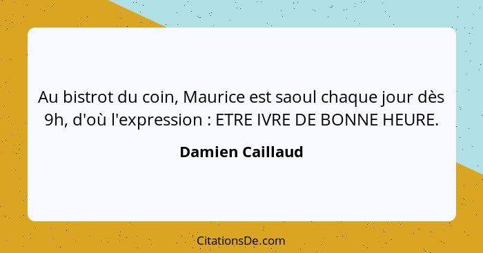 Au bistrot du coin, Maurice est saoul chaque jour dès 9h, d'où l'expression : ETRE IVRE DE BONNE HEURE.... - Damien Caillaud