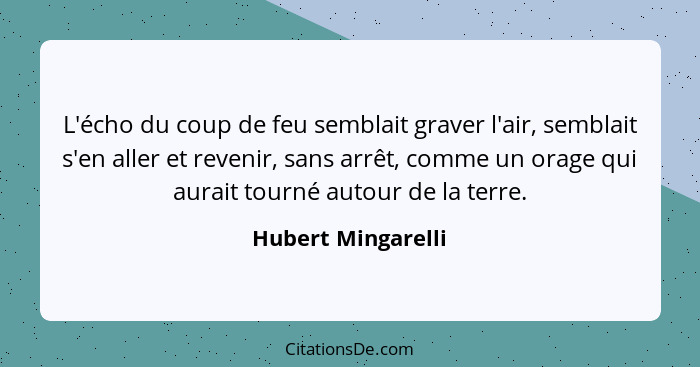 L'écho du coup de feu semblait graver l'air, semblait s'en aller et revenir, sans arrêt, comme un orage qui aurait tourné autour d... - Hubert Mingarelli