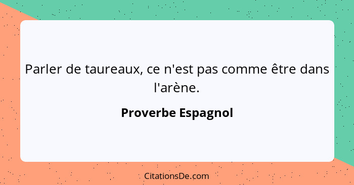 Parler de taureaux, ce n'est pas comme être dans l'arène.... - Proverbe Espagnol