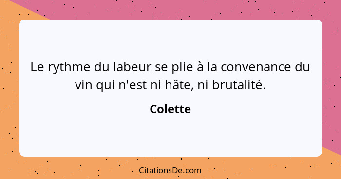 Le rythme du labeur se plie à la convenance du vin qui n'est ni hâte, ni brutalité.... - Colette