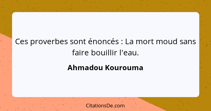 Ces proverbes sont énoncés : La mort moud sans faire bouillir l'eau.... - Ahmadou Kourouma