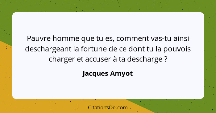 Pauvre homme que tu es, comment vas-tu ainsi deschargeant la fortune de ce dont tu la pouvois charger et accuser à ta descharge ?... - Jacques Amyot