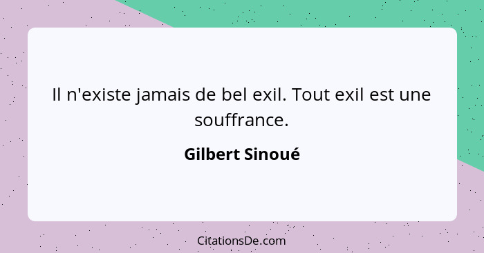 Il n'existe jamais de bel exil. Tout exil est une souffrance.... - Gilbert Sinoué