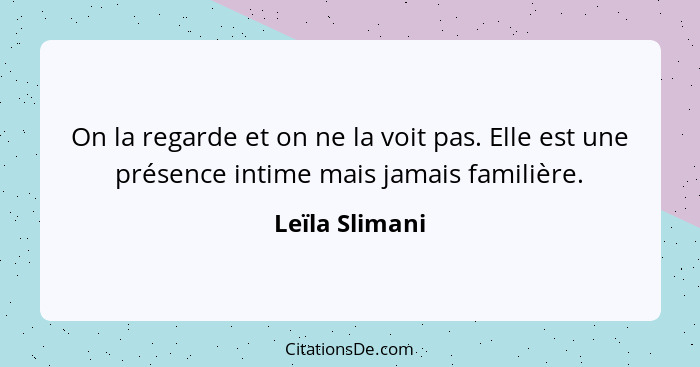 On la regarde et on ne la voit pas. Elle est une présence intime mais jamais familière.... - Leïla Slimani