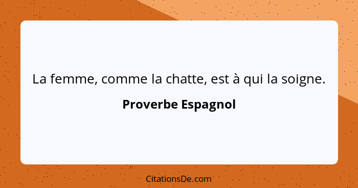 La femme, comme la chatte, est à qui la soigne.... - Proverbe Espagnol