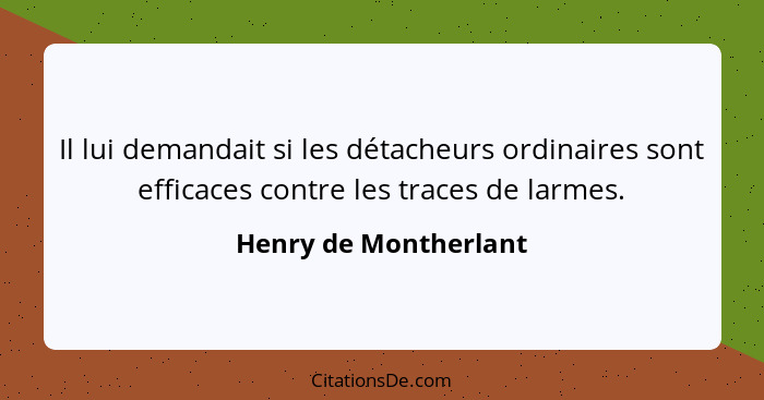 Il lui demandait si les détacheurs ordinaires sont efficaces contre les traces de larmes.... - Henry de Montherlant