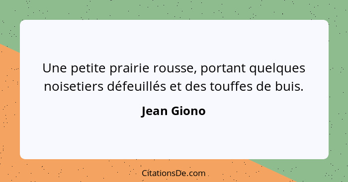 Une petite prairie rousse, portant quelques noisetiers défeuillés et des touffes de buis.... - Jean Giono