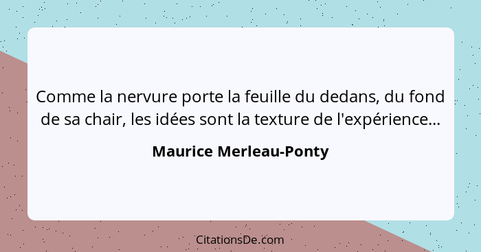 Comme la nervure porte la feuille du dedans, du fond de sa chair, les idées sont la texture de l'expérience...... - Maurice Merleau-Ponty