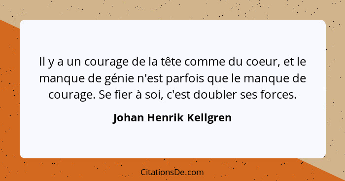 Il y a un courage de la tête comme du coeur, et le manque de génie n'est parfois que le manque de courage. Se fier à soi, c'es... - Johan Henrik Kellgren