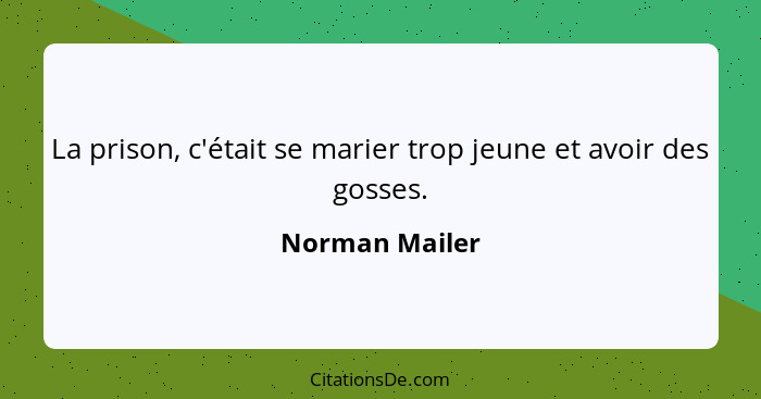 La prison, c'était se marier trop jeune et avoir des gosses.... - Norman Mailer