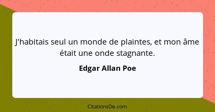 J'habitais seul un monde de plaintes, et mon âme était une onde stagnante.... - Edgar Allan Poe