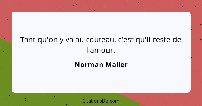 Tant qu'on y va au couteau, c'est qu'il reste de l'amour.... - Norman Mailer