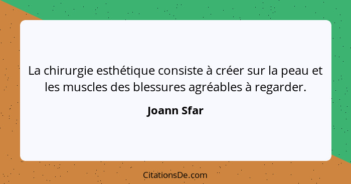 La chirurgie esthétique consiste à créer sur la peau et les muscles des blessures agréables à regarder.... - Joann Sfar