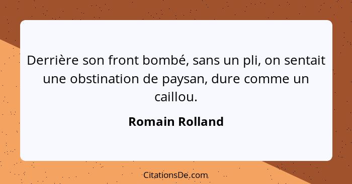 Derrière son front bombé, sans un pli, on sentait une obstination de paysan, dure comme un caillou.... - Romain Rolland