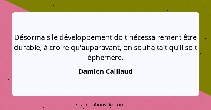 Désormais le développement doit nécessairement être durable, à croire qu'auparavant, on souhaitait qu'il soit éphémère.... - Damien Caillaud