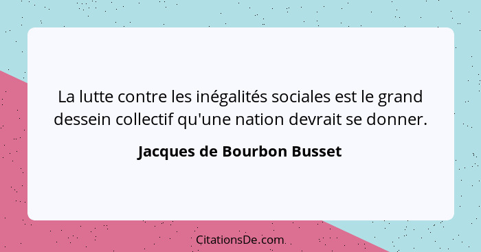 La lutte contre les inégalités sociales est le grand dessein collectif qu'une nation devrait se donner.... - Jacques de Bourbon Busset