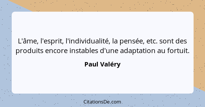 L'âme, l'esprit, l'individualité, la pensée, etc. sont des produits encore instables d'une adaptation au fortuit.... - Paul Valéry