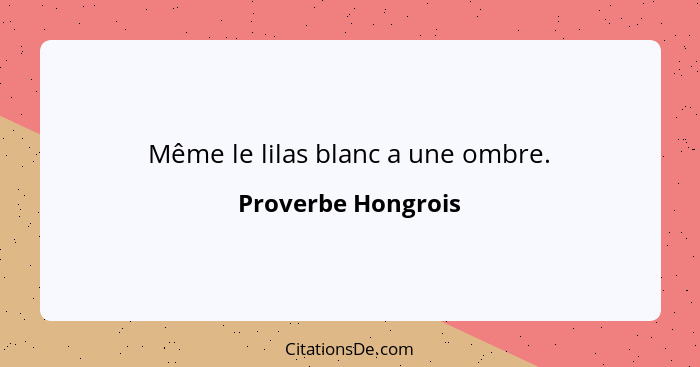 Même le lilas blanc a une ombre.... - Proverbe Hongrois