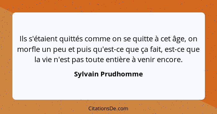 Ils s'étaient quittés comme on se quitte à cet âge, on morfle un peu et puis qu'est-ce que ça fait, est-ce que la vie n'est pas to... - Sylvain Prudhomme