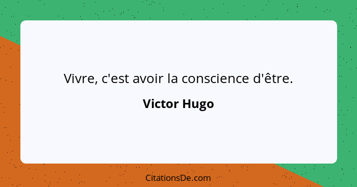 Vivre, c'est avoir la conscience d'être.... - Victor Hugo