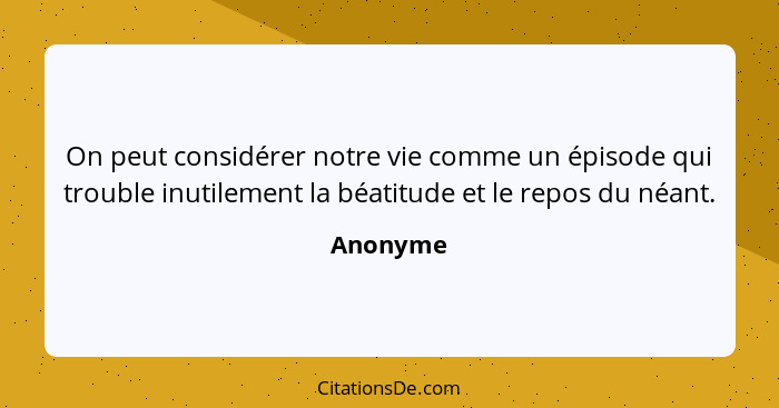 On peut considérer notre vie comme un épisode qui trouble inutilement la béatitude et le repos du néant.... - Anonyme