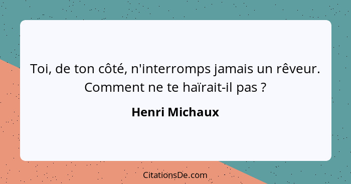 Toi, de ton côté, n'interromps jamais un rêveur. Comment ne te haïrait-il pas ?... - Henri Michaux