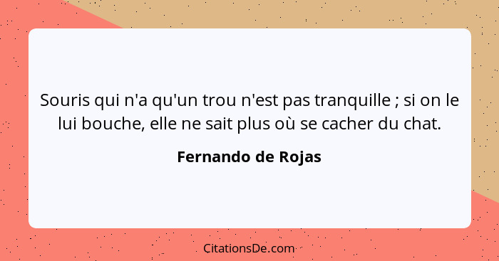 Souris qui n'a qu'un trou n'est pas tranquille ; si on le lui bouche, elle ne sait plus où se cacher du chat.... - Fernando de Rojas