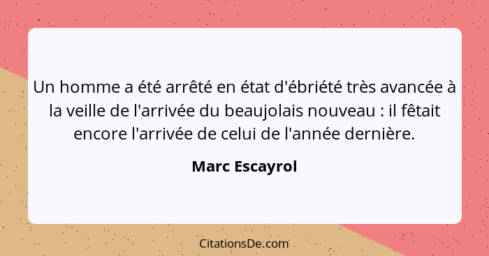 Un homme a été arrêté en état d'ébriété très avancée à la veille de l'arrivée du beaujolais nouveau : il fêtait encore l'arrivée... - Marc Escayrol