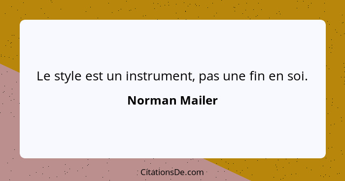 Le style est un instrument, pas une fin en soi.... - Norman Mailer