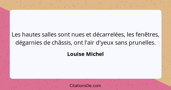 Les hautes salles sont nues et décarrelées, les fenêtres, dégarnies de châssis, ont l'air d'yeux sans prunelles.... - Louise Michel