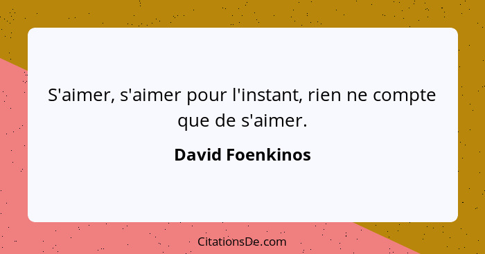 S'aimer, s'aimer pour l'instant, rien ne compte que de s'aimer.... - David Foenkinos