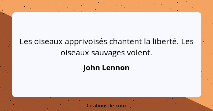 Les oiseaux apprivoisés chantent la liberté. Les oiseaux sauvages volent.... - John Lennon