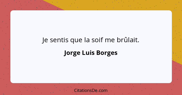 Je sentis que la soif me brûlait.... - Jorge Luis Borges