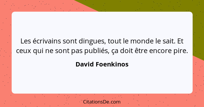 Les écrivains sont dingues, tout le monde le sait. Et ceux qui ne sont pas publiés, ça doit être encore pire.... - David Foenkinos